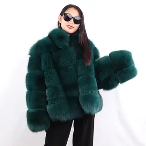 Großhandel neue Mode grün blau schwarz weiß rot orange Pelz mäntel Winter Pelz jacke Stehkragen echte Fuchs Pelzmantel für Frauen