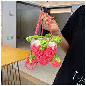 Handmade Woven Crossbody Bag New Style Crochet Strawberry Design Cute Children's Coin <b>Purse</b> Small Bag Decorative Flowers Plants - Product Image 3