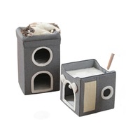 Maison pour chat d'intérieur transfrontalière semi-fermée respirante en sisal pliable à double porte et trois niveaux, multifonctionnelle à double couche