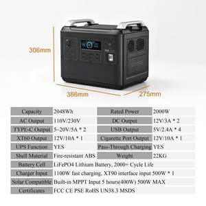 2000W Power Station Portable Solar Generator <b>for</b> Camping <b>Home</b> Emergency Battery Power Supply <b>UPS</b> Fast Recharging Flashlight - Product Image 6