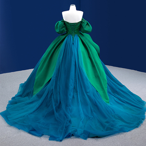 Robe de soirée pour femme RSM222189 à manches courtes, épaules dénudées, col en V, robe de bal en mousseline de soie - Product Image 3