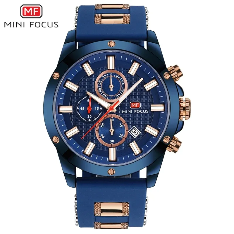 MINI FOCUS 0089G Silikonband Chronograph Armbanduhr für Herren Herren Armee Sportquarzuhren Relogio Masculino