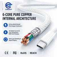Kabel USB C ke USB C LUNGKAY Custom 60W PD 1M 1.5M 2M 6 Core Braided Tipe C Pengisian Cepat Grosir Produsen OEM