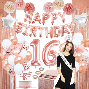 Nicro-globos de aluminio de oro rosa para <span class=keywords><strong>cumpleaños</strong></span> de <span class=keywords><strong>16</strong></span> °, conjunto de banderines para eventos de <span class=keywords><strong>cumpleaños</strong></span> de niña, suministros de fiesta para adultos, decoraciones, venta al por mayor - Product Image 1