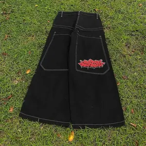 Pantalones vaqueros holgados personalizados para hombre Hip Hop Y2K, pantalones vaqueros con estampado de bordado de chenilla, pantalones de talla grande