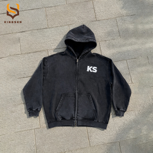 Sudadera con capucha y cremallera personalizada de alta calidad, de felpa francesa de algodón, estilo urbano, de gran gramaje, oversize, corta y de corte cuadrado para hombre - Product Image 1