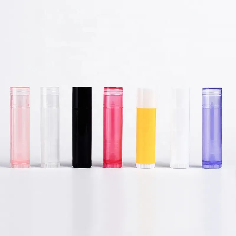 Venta al por mayor embalaje cosmético contenedor 4g 5g de plástico de colores tubo de lápiz labial