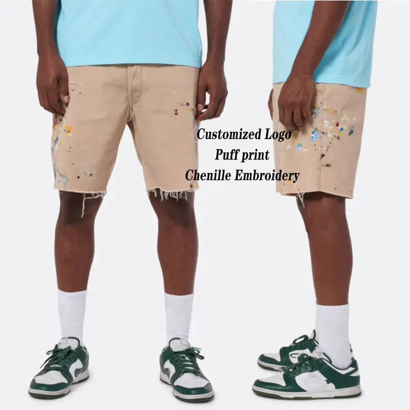 L294 calções de algodão para homens, logotipo personalizado do oem de alta qualidade, pesado, para calças jeans de carga, pintura marrom