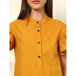 Solid Cotton Floral Print <b>Dress</b> Women's Collared Neck Short Frilled Sleeves Loose Fit High Low Pockets Summer Western Party - Product Image 2