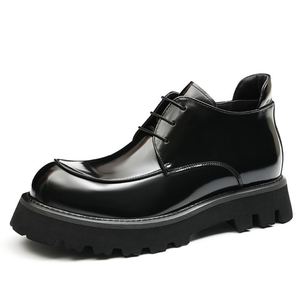 Bottes en cuir véritable faites à la main pour hommes, rehaussées de 4,5 cm, style britannique haut de gamme, à semelle épaisse, en cuir de vachette, tendance - Product Image 4