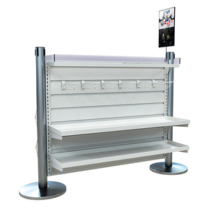 Retail Queue Line <b>Display</b> Rack Metal Slatwall Merchandising Shelf with Hooks and <b>Baskets</b> for Checkout Counter - Product Image 6