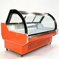 Vitrine réfrigérée pour viande en verre courbé orange à refroidissement direct de 2,0 m, vitrine réfrigérée commerciale pour boucherie