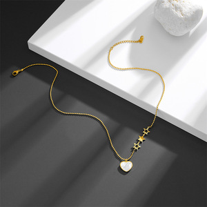 Collier pendentif en acier inoxydable plaqué or 18 carats pour femmes pendentif coeur de style tendance perle coquille <span class=keywords><strong>symbole</strong></span> chrétien fabriqué en Chine - Product Image 4