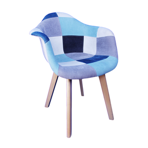 Chaise de salle à manger nordique en bois, tissu coloré, design <span class=keywords><strong>patchwork</strong></span>, à dossier haut, pour salon et café - Product Image 3