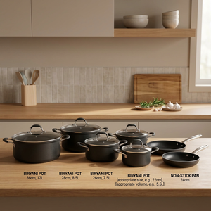 <b>Nonstick</b> Biryani <b>Pot</b> Cookware Set Aluminum Soup Stock <b>Pot</b> Pan Set with Glass Lid for Gas and Induction Kitchen Cooking - Product Image 2