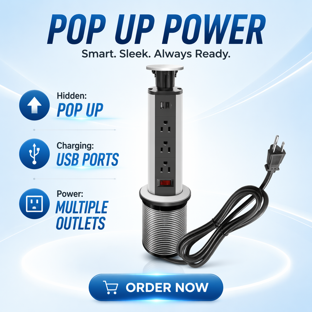 Pop up Countertop Power Socket 3 AC Outlets PD 20W Charging Ports Pull up Power Outlet for Kitchen Conference Office Use