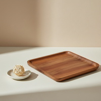 Plateau de service carré en bois d'acacia, design classique, écologique, fait main, pour dîner, dessert, biscuits, en-cas, fruits