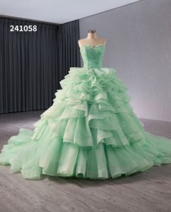 Light Green Ball Gown Wedding Dress - Elegant Design with Lace & Chapel Train Light Green Ball Gown Wedding Dress - Elegant Design with Lace & Chapel Train