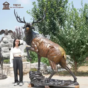 Fundição De Metal Grande Cervos De Metal Escultura Outdoor Bronze Elk Estátua