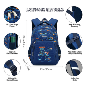 Ensemble personnalisé 3-en-1 : Sac à dos imperméable pour enfants avec motif avion de ligne marine, sac à déjeuner et trousse à crayons pour garçons - Product Image 5