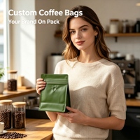 Sacs d'emballage alimentaire imprimés en couleur avec valve, sachets à fond plat refermables pour grains de café, noix et aliments