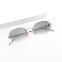 Lunettes de soleil unisexes de luxe personnalisées, sans monture, en métal noir, avec logo personnalisé, vente en gros, lunettes de soleil élégantes et classiques