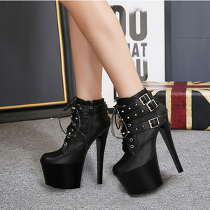 Botas de <span class=keywords><strong>Mujer</strong></span> con Tacón Fino de 20 cm, Punta Redonda, Color Negro, Otoño-Invierno 2021, Zapatos de Tacón Alto de Moda - Product Image 2