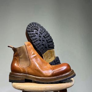 Botas Chelsea de Invierno para Hombre, de Cuero Lavado, con Plataforma Gruesa, Elásticas, Antideslizantes, Estilo Casual Retro Urbano - Product Image 5