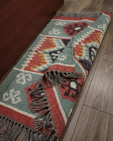Southwestern Boho Runner Rug | Handmade Wool Jute Geometric Tribal Carpet for Farmhouse Hallway Entryway Home Floor Decor