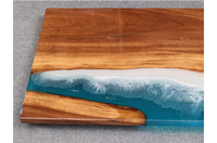Tablero de Mesa de Comedor de Alta Gama en Madera de Nogal de Ecuador con Resina Epoxi, Mesa de Comedor Grande de Acacia con Borde Natural y Resina Epoxi