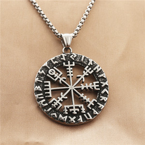 Collier pendentif Viking en acier inoxydable pour homme, design rond flocon de neige, style punk rétro 190225 - Product Image 1