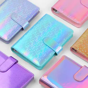 School Stationery Ring Binder Custom Agenda Budget Binder Glitter Macaroon A6 PU Leather Reusable A5 Leather Notebooks Magnetic