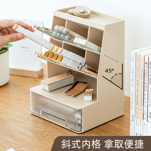 Slanted Plastic Pen Holder Square Large Capacity Desktop Storage Box Multifunctional Stationery Organizer - Product Image 3