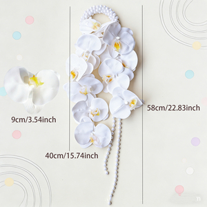 Bouquet <span class=keywords><strong>d</strong></span>'orchidées Phalaenopsis 3D à toucher réel avec perles, fleurs artificielles élégantes pour la <span class=keywords><strong>d</strong></span>écoration de mariage et de fête prénuptiale - Product Image 5
