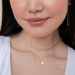 Collar de mujer con colgante de oro de dos circonitas Marquesa de plata reciclada sin deslustre y joyería de moda llamativa de la moda de dos - Product Image 2