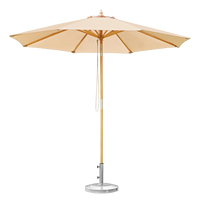 Parasol de plage en polyester couleur bois naturel, avec mât en bois massif, style resort, résistant au vent, pour jardin