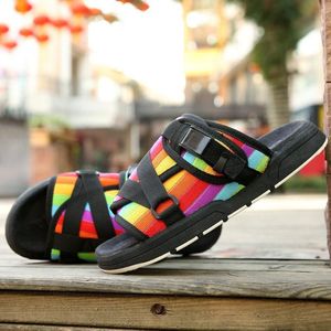 Custom Rubber Adjustable Thick-Soled Slide Sandals with Hook-and-Loop Straps Men's Casual <b>Summer</b> Beach <b>Slippers</b> - Product Image 2