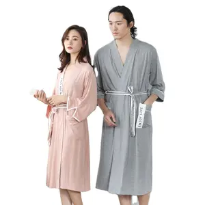Personalizado fibra de bambu roupão de banho homens e mulheres camisola yukata do hotel verão homewear casal curta