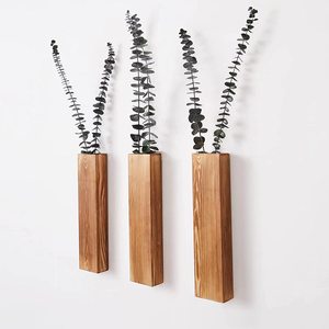 Wooden Wall Vase <b>Square</b> Minimalist Design Natural Wood Color Floral Display - Product Image 2