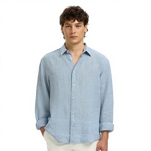 Men's Light Blue <b>Linen</b> Casual Shirt Full Sleeve Turn-down Collar Breathable Summer Wear - Product Image 1