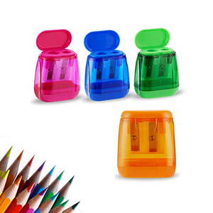 Taille-crayon scolaire Bonvada personnalisé à 2 trous, petit, manuel, en plastique et métal, plusieurs couleurs avec couvercle - Product Image 1