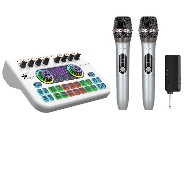 X3 PC Sound Card Set Wired and Wireless Microphone for Karaoke Podcast Recording & Live Streaming Conference Microphone