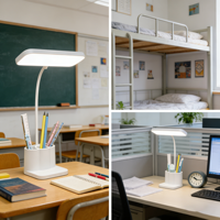 Lampe de bureau LED rechargeable à commande tactile, lampe de table avec porte-stylo pour bureau d'étude, lampe de lecture, lampe LED rechargeable