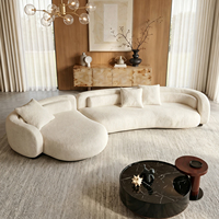 Canapé d'angle incurvé STG, style minimaliste italien, grand format, pour villa, en tissu haut de gamme nordique et bois massif, pour salon