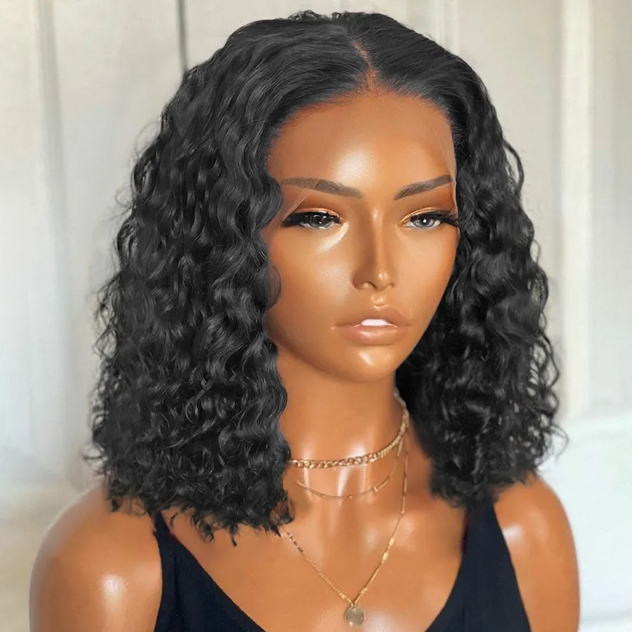 Brazilian Water Wave Short Wig Raw Virgin 100 Human Hair Lace Frontal Wavy Curly Bob Wigs For Women Pre Plucked Lace Closure Wig