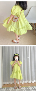 Agente de Dropshipping de Shopify, Agente de Abastecimiento, Vestido de Color Sólido para Niñas, Vestido de Princesa de Algodón con Mangas Abullonadas y Volantes - Product Image 2