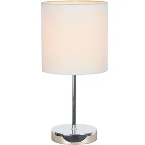 Simple Design Chrome Fabric Shade, White Mini Basic Table Lamp