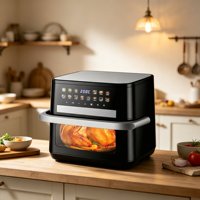 Horno Freidora de Aire Digital de 10L de Gran Capacidad, Sin Aceite, Saludable, con Puerta de Cristal de Visión Completa y Pantalla Táctil de 2000W