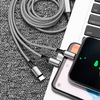 Cordon d'alimentation USB tressé universel 3-en-1 en nylon Câble de données de charge rapide 5A Plusieurs appareils Câble de charge multifonction Type-C