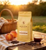 Sachet à fond plat pour grains de café, finition mate, imprimé en héliogravure personnalisé, résistant à l'humidité, avec valve et thermoscellable pour café torréfié